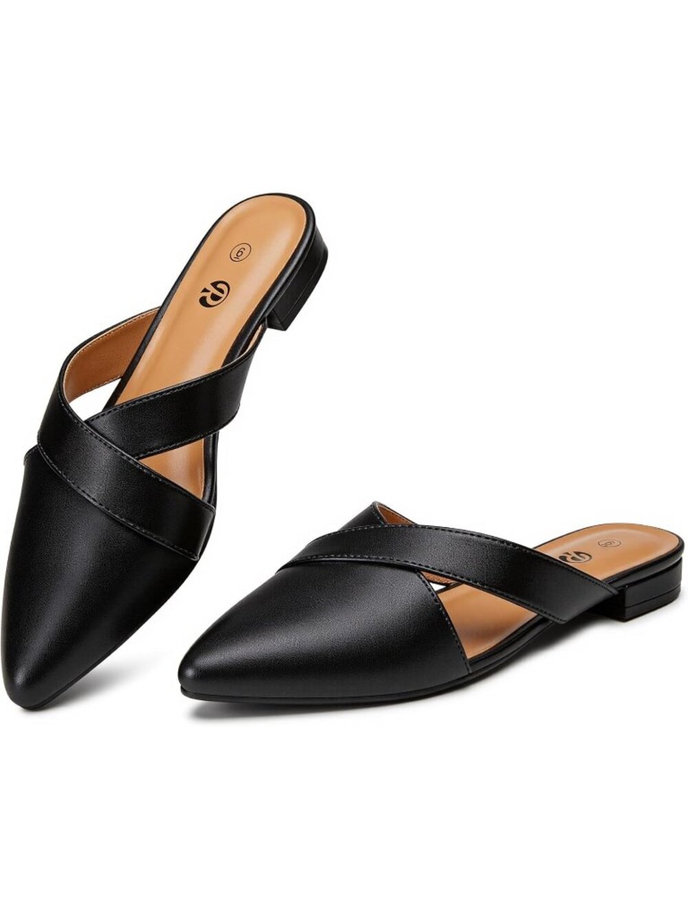 Women's Pu Black Closed Pointed Toe Pull On Backless Soft Suede Mules Flats